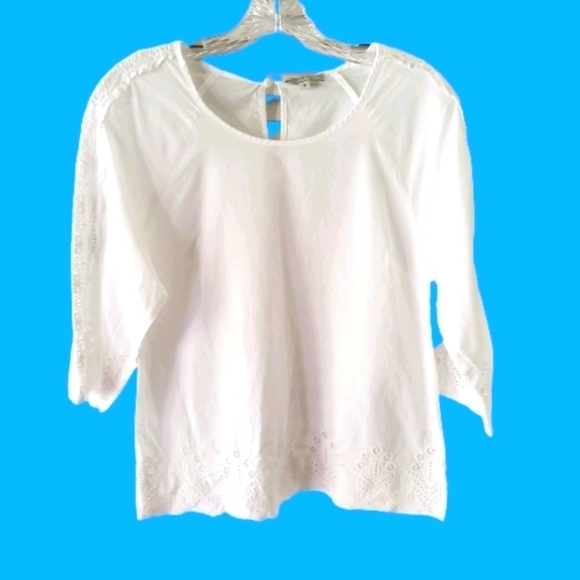 Adrienne Vittadini Eyelet White Top Small - Picture 1 of 6